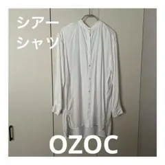OZOC 長袖バンドカラーシャツブ ラウス ロング丈 透け感 とろみ 夏服 白色のサムネイル
