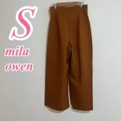 ミラオーウェン ブラウン ワイドパンツ Sサイズ　タック　カジュアルコーデ