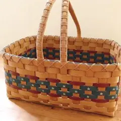 ハンドメイド エコクラフトかご アメリカンカントリー柄