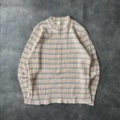 90s 日本製 リブニット チェック 総柄 セーター レトロ ノームコア