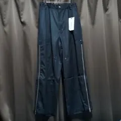 ネイビー サイドジッパー ハイウエストスラックス