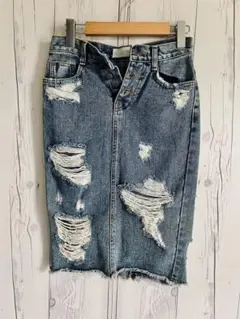 ♡ ダメージデザイン ライトブルー デニムスカート