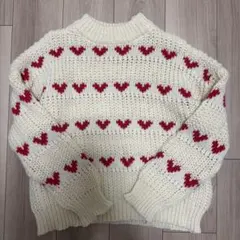 ハート柄アイボリー長袖ニットセーター