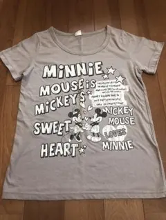 Honeysハニーズ ディズニーミッキーミニー柄半袖Tシャツ グレー M