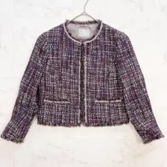 美品✨【23区アプロディール 】ツイード ノーカラージャケット 38