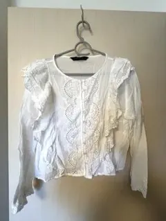 ZARA フリル付きブラウス Lサイズ