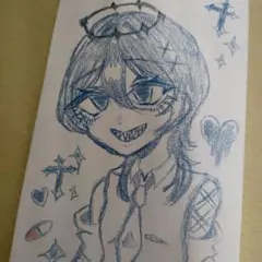 手描きイラスト オリジナルキャラクター 青色