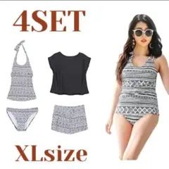 XL 水着 4点セット 体型カバー ショーパン Tシャツ ラッシュガード ママ