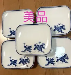 唐子絵の長方形 平皿 ５枚セット有田焼宝園窯染付 昭和レトロのサムネイル
