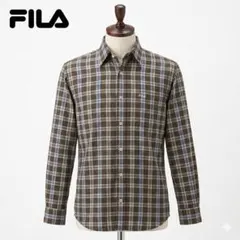 FILA チェック 長袖シャツ M ブラウン ロゴ刺繍 アースカラーのサムネイル