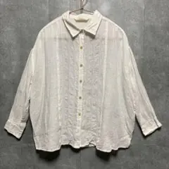 【値下げ】SOIL ✨リネン100% ワイドシャツ ブラウス はしごレース 白のサムネイル