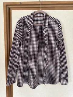 無印　白とブラウンのギンガムチェック長袖シャツ