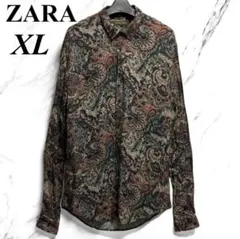 ZARA ペイズリー柄 レーヨン100％ 長袖シャツ 総柄 ザラ XLサイズ