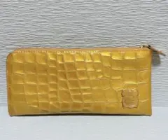 格安efffy エフィー 長財布 L字ファスナー ゴールド クロコ型押し 日本製