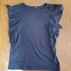 ユニクロ　ブラック フリル袖 Tシャツ Lサイズ