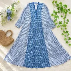 美品 ne Quittez pas インド綿 花柄 マキシワンピース ブルー M 美品 ne Quittez pas インド綿 花柄 マキシワンピース ブルー M - メルカリ