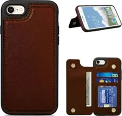 【T03】iPhone7/8 SE2/SE3対応背面手帳型レザーケース(茶)