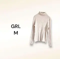 グレイル GRL リブニット【M】タートルネック ベージュ シンプル