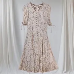 An MILLE 総レースワンピース ベージュ 半袖 リボン M 春 フレア