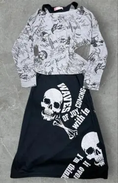 y2k平成ギャルグランジ スカル十字架プリント　重ね着ピチワンピース　ダークコア