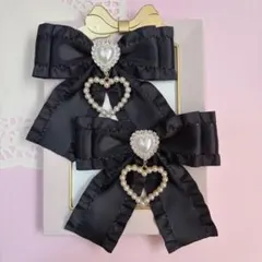 【ハンドメイド】黒色フリルリボン ヘアクリップ 量産型 地雷系 ゴシック 推し活