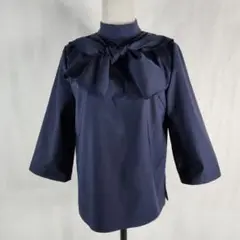 美品 バックハーフジップ リボンカットソー レディース トップス ネイビー M