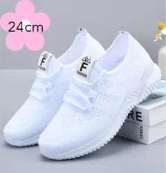 【白　24cm】新品 スニーカー　ジム　ウォーキング　カジュアル　メッシュ　軽量