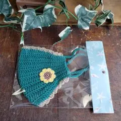マスクカバー　ひまわり　かぎ針編み　ハンドメイド　グリーン