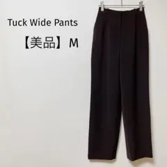 【美品】タック入りワイドパンツ　ハイウエスト　ウエストゴム　脚長効果　ブラウンM
