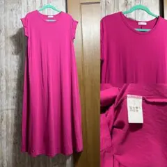 アフタヌーンティー Aラインストレッチマキシ丈ワンピ❗️ショッキングピンク美品です