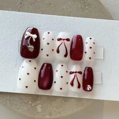 ネイルチップ　クリスマス　リボン　マグネット　ハート　現品　24時間以内配送