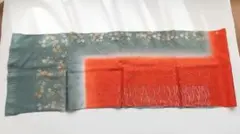 正絹 オレンジと緑の柄 帯揚げ
