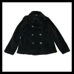 ユニクロ　黒 フリース ピーコート ダブルボタン