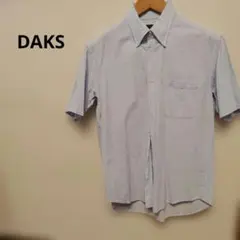 DAKS 水色 チェック柄 半袖シャツMサイズ