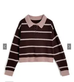 ボーダー柄ポロニットトップス［It105］
