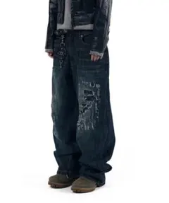 aakam Scratched DenimPants ダメージバギーデニム　1のサムネイル