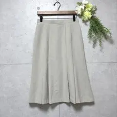 フレアマーメイドスカート　膝丈　ウエストゴム　13号　緑　ポリエステル　日本製