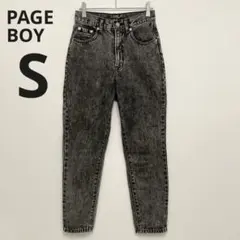 【ページボーイ】テーパード デニム パンツ ブラック ケミカルウォッシュ S