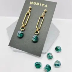 143.ブルービーズ×アメリカ製ヴィンテージチェーンピアス／イヤリング変更可