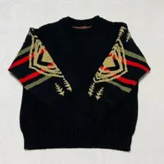 幾何学模様 長袖セーター 黒