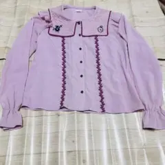 axes femme レース装飾 長袖ブラウス パープル M