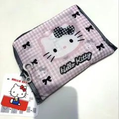 ハローキティ　ピンク黒　リボン　千鳥柄　エコバッグ　新品未使用タグ付き