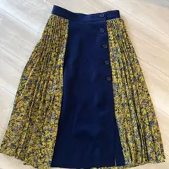 ROSE BUD 花柄×ネイビー　プリーツスカートS