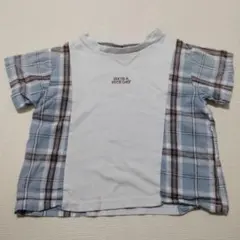 プティマイン　半袖Tシャツ　水色チェック　100cmのサムネイル