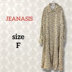 ジーナシス【F】ロングシャツワンピース ベージュ系 総柄 体型カバー レーヨン