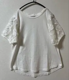 GLOBAL WORK 刺繍レース袖 Tシャツ ホワイト Mのサムネイル