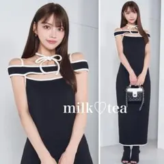 新品タグ付 ダーリッチ パイピングカットリボンロングワンピース ブラック F