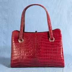 【極美品】カイマンレザー ハンドバッグ レッド 赤 ワニ革 ヴィンテージ 希少のサムネイル