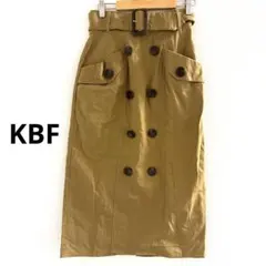 KBF トレンチ　ボタン　タイト　スカート　膝下　ベージュ　ウエストリボン