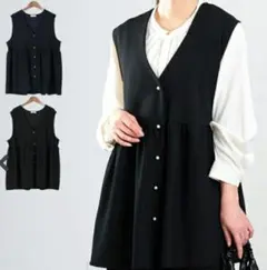 着映え&体型隠しパールボタンペプラムベスト/3L/ブラック
